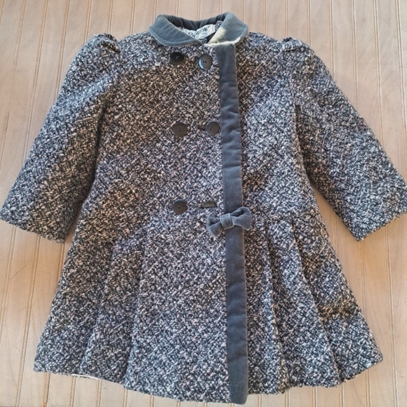 Rothschild Vintage Wool Princess Toddler Velvet Button Down Tweed Insulated Coat - Picture 1 of 11